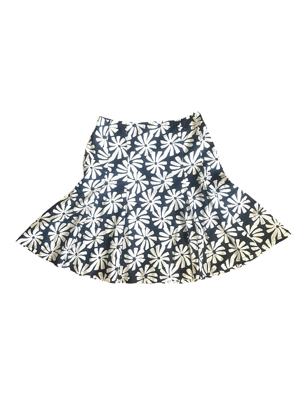 New York & Company Y2K Floral Panel Flare Skirt Size 4  Black White 100% Cotton